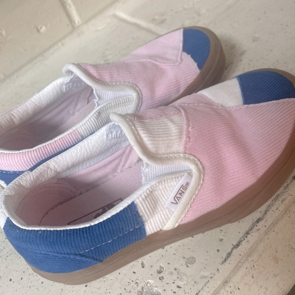 Vans Kids 12.5 Slip-On Corduroy Shoes - Pink, Blue, and White - Picture 8 of 10
